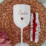 Set pohár v štýle MOET s menom a červeným podväzkom