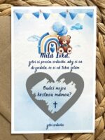 BUDEŠ MOJOU KRSTNOU MAMOU? modrá - Pozvánka na krstiny trocha inak - editovateľné