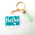 Personalizovaná akrylová kľúčenka s menom - modro-zelená